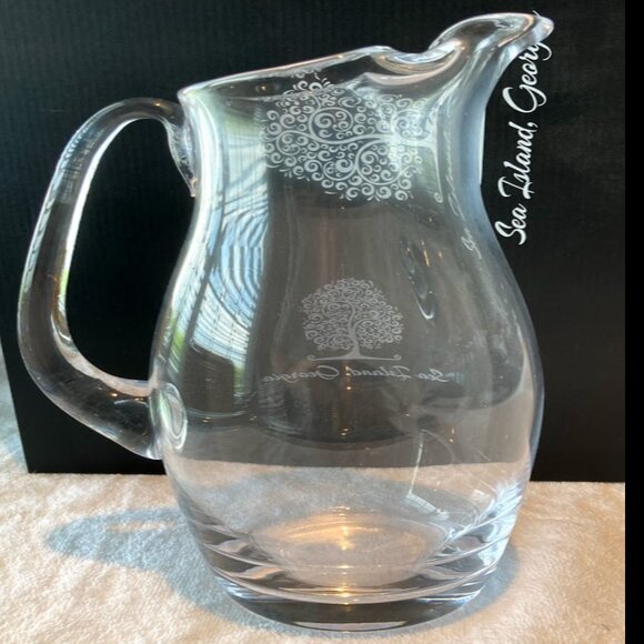 Tall Glass Pitcher Sea Island Resort GA + 2 Glasses Iced Tea Water New Gift Box - Picture 5 of 14
